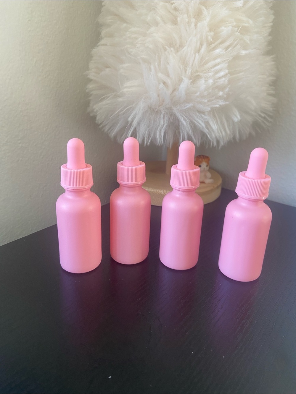 4 Pink Coated 1 oz Glass Boston Round Dropper Bottles For Essential Oils, Travel
